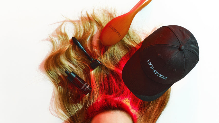 Your Complete Guide to the HigherDOSE Healthy Hair Ritual: How to Use the Scalp Serum, Derma Stamp + Red Light Hat