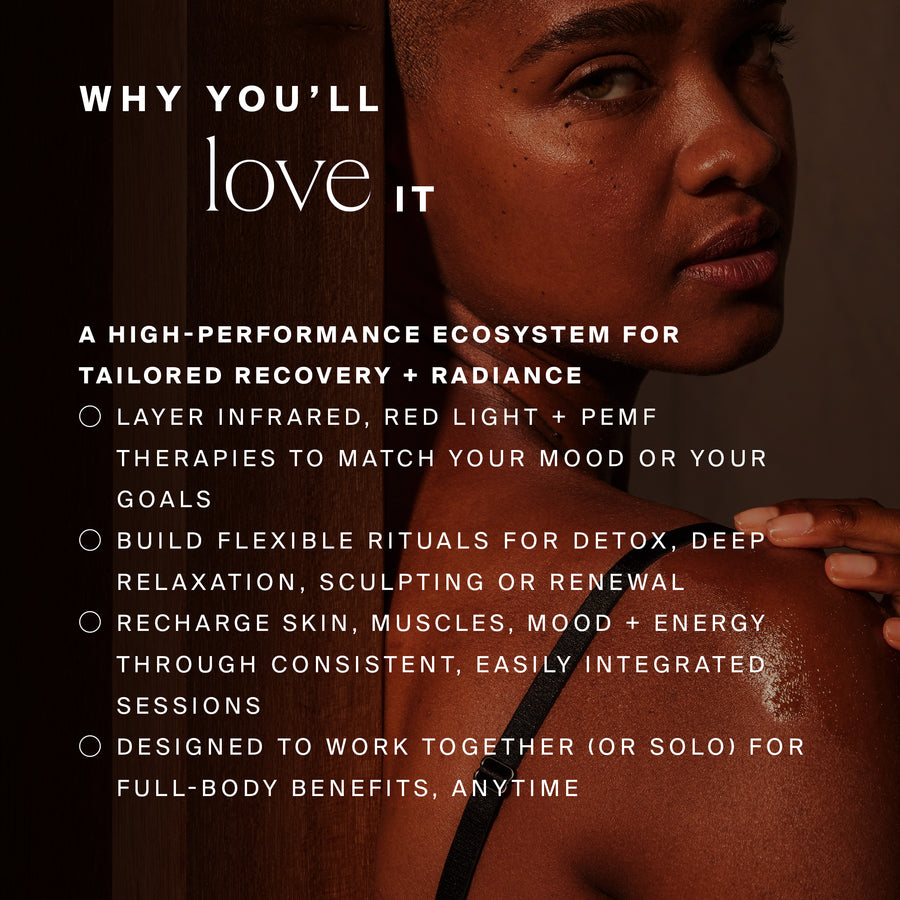 Man's face and shoulders in profile with text describing biohacking therapies and recovery benefits.