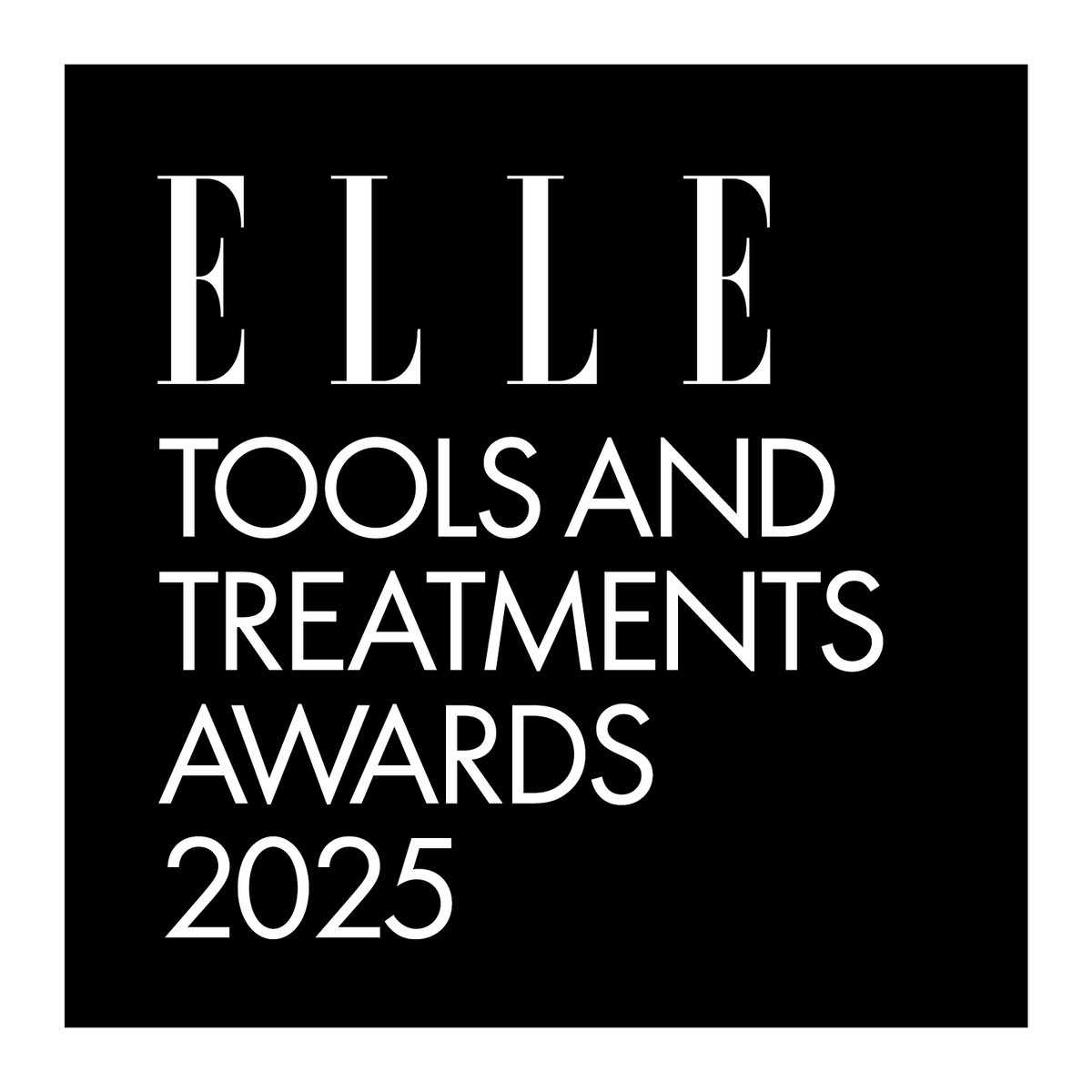 Logo for ELLE Tools and Treatments Awards 2025 with black background and white text.