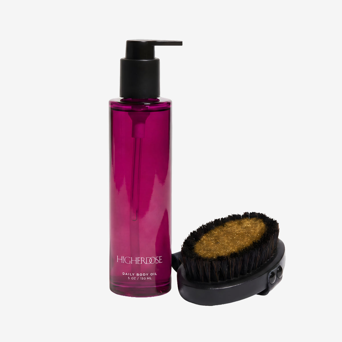 Magenta pump bottle labeled 
