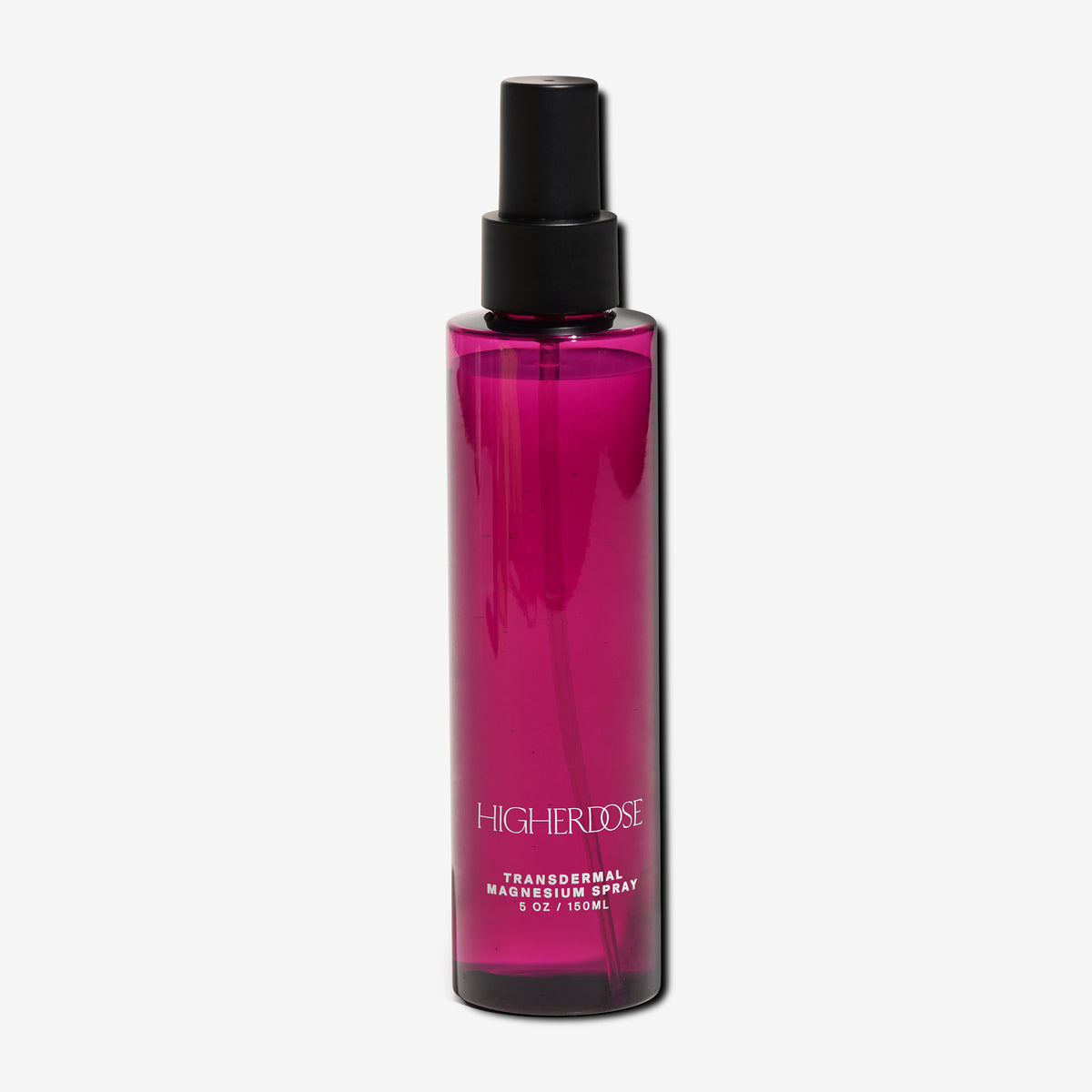 Magenta spray bottle with black pump top labeled 