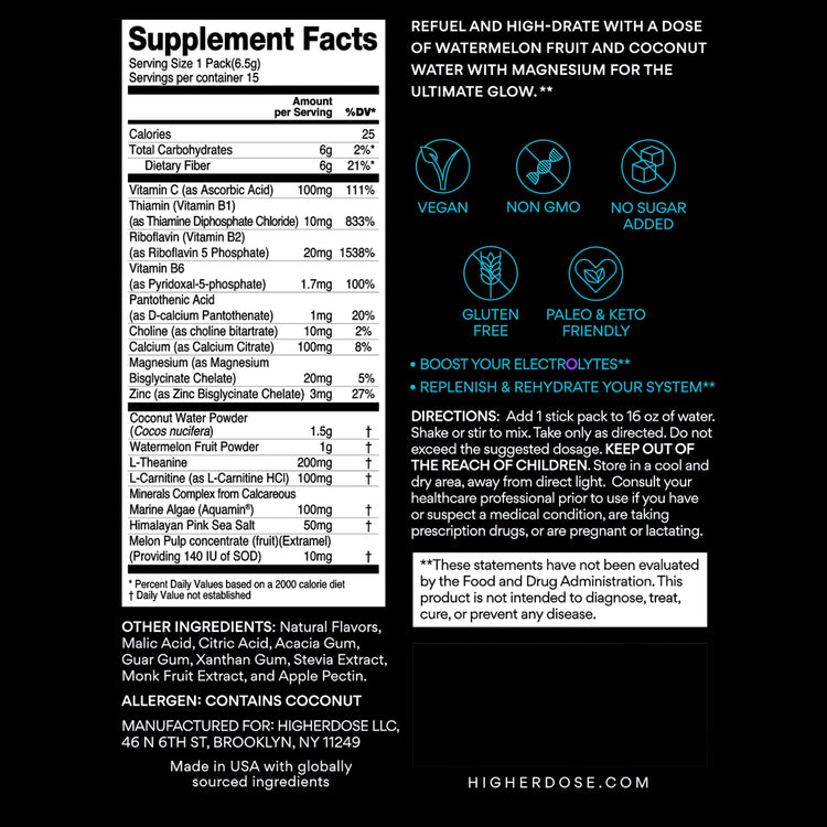 Supplement facts for High-Dration powder